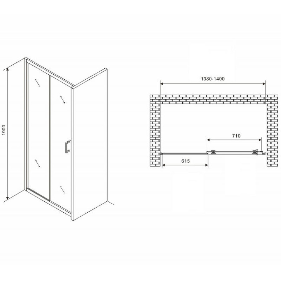 Душевая дверь Abber Schwarzer Diamant 140 AG301405 профиль Хром стекло прозрачное