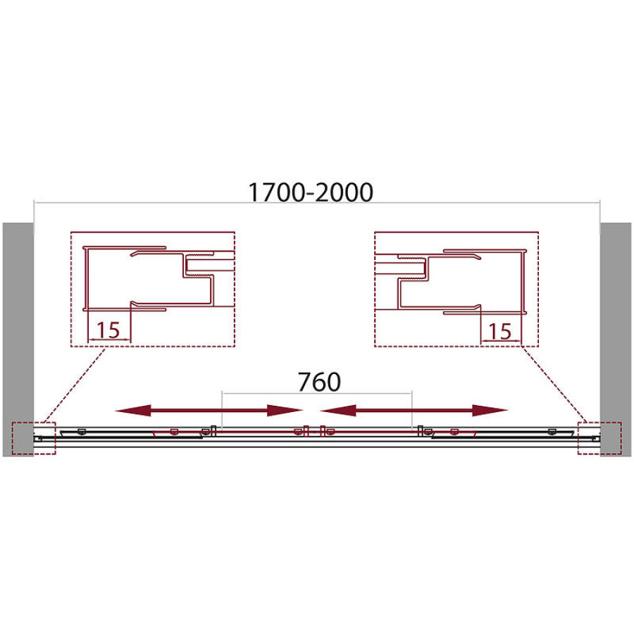 Душевая дверь BelBagno Unique 200 UNIQUE-BF-2-170/200-P-Cr профиль Хром стекло рифленое