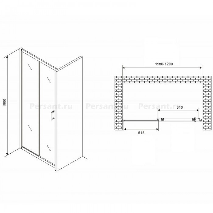 Душевая дверь Abber Schwarzer Diamant 120 AG301205 профиль Хром стекло прозрачное