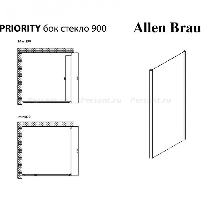 Душевая стенка Allen Brau Priority 90 3.31016.00 профиль Хром стекло прозрачное