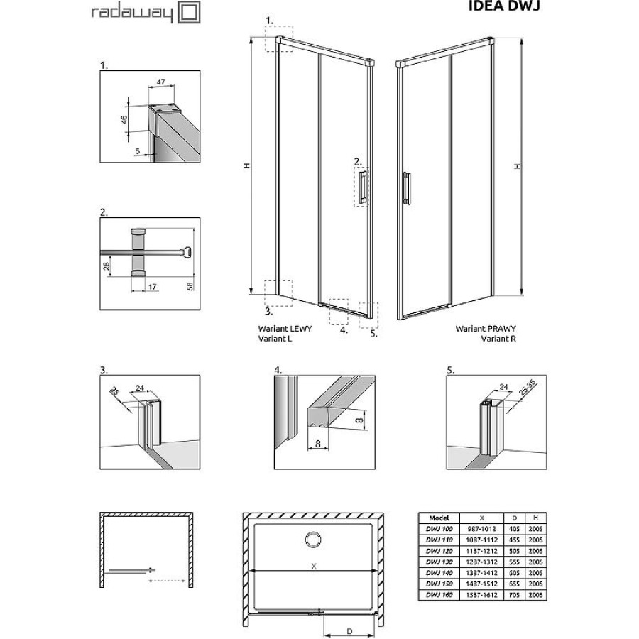 Душевая дверь Radaway Idea Black DWJ 120 L 387016-54-01L профиль Черный стекло прозрачное