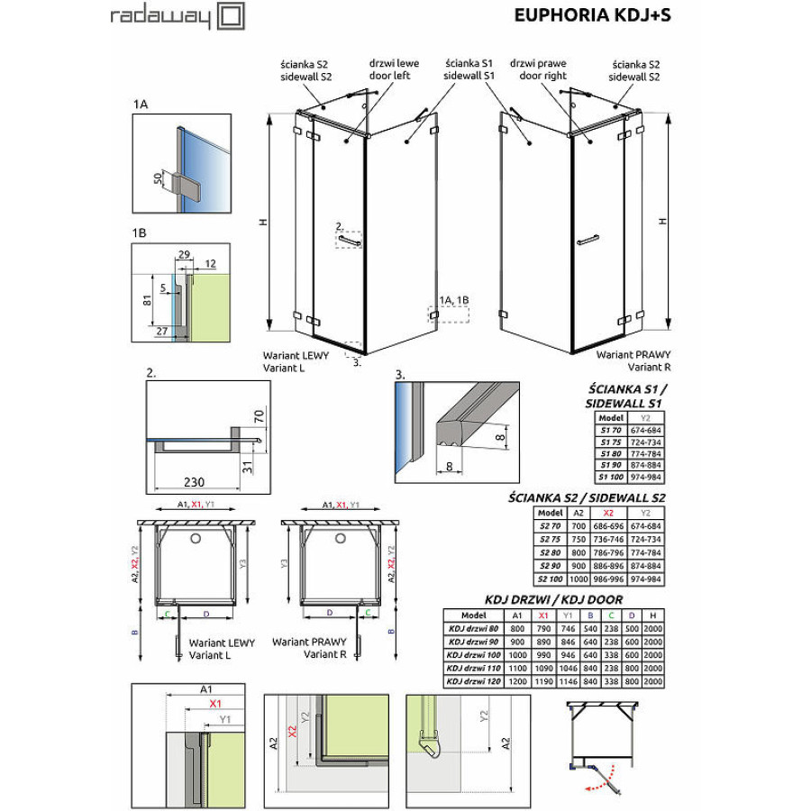 Душевая дверь Radaway Euphoria KDJ 50 383512-01R профиль Хром стекло прозрачное