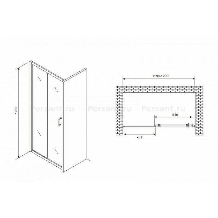 Душевая дверь Abber Schwarzer Diamant 120 AG30120B5 профиль Черный стекло прозрачное