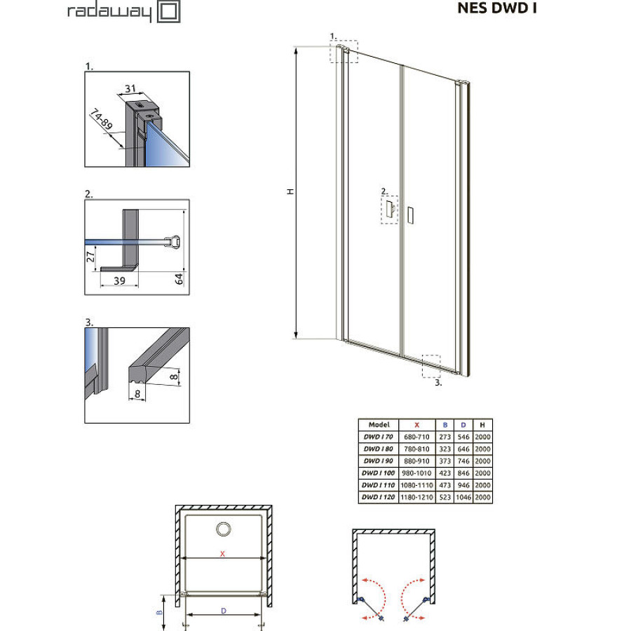 Душевая дверь Radaway Nes DWD I 80 10027080-01-01 профиль Хром стекло прозрачное