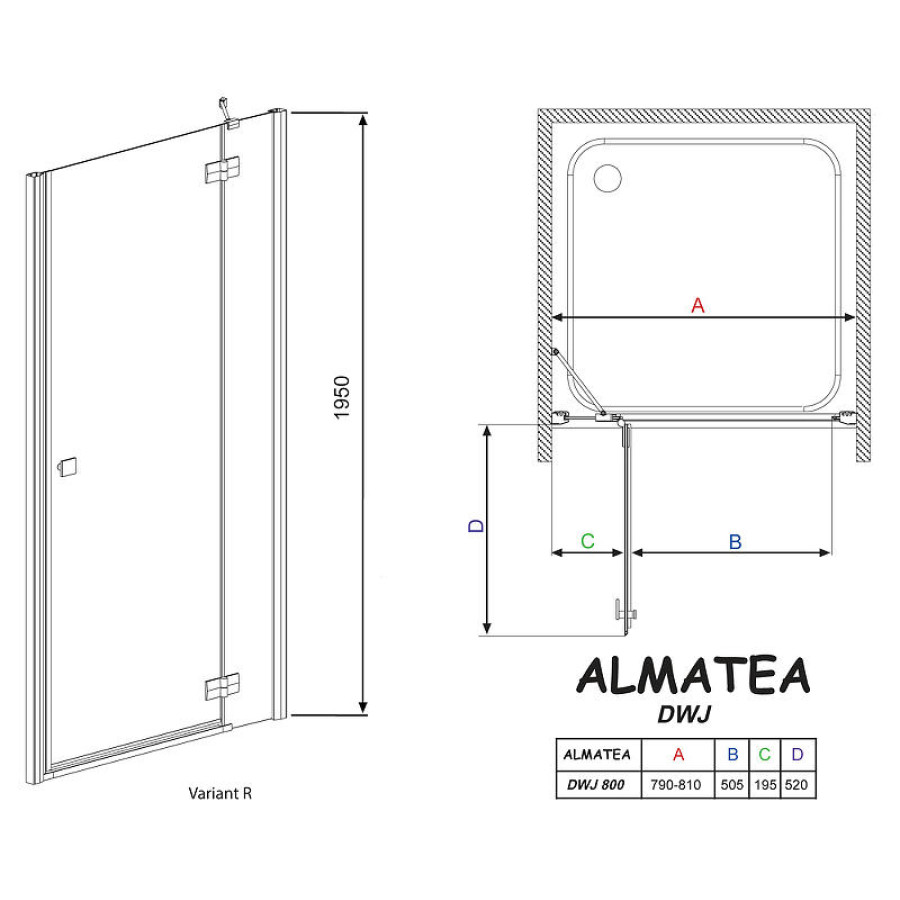 Душевая дверь Radaway Almatea DWJ 80 R 30902-01-01N профиль Хром стекло прозрачное