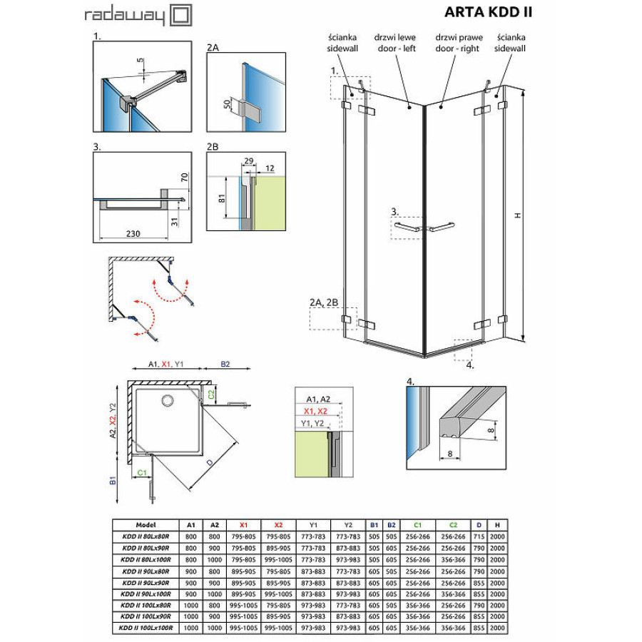 Душевая дверь Radaway Arta KDJ II/KDD II 50 386420-03-01R профиль Хром стекло прозрачное