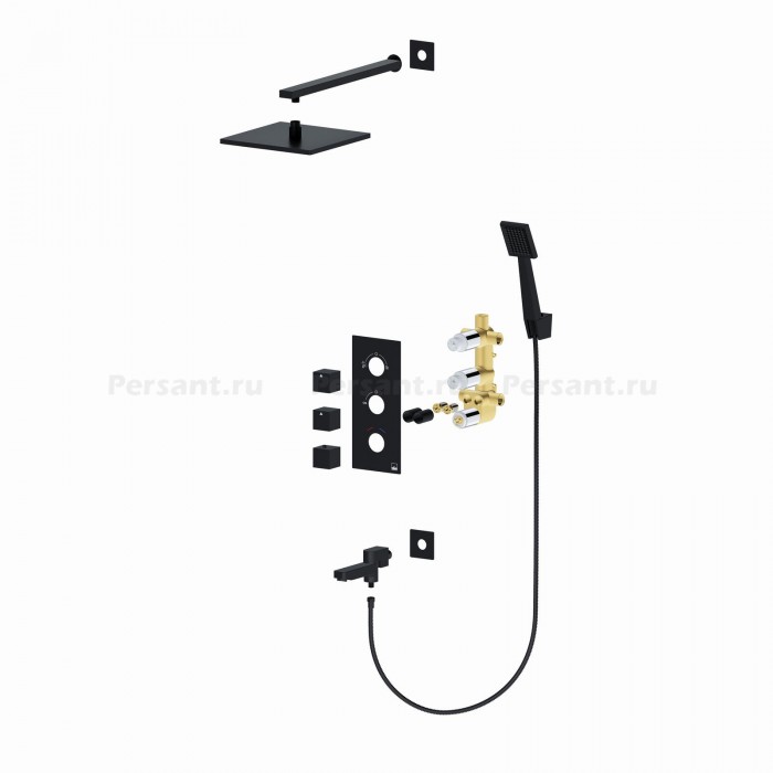 Душевой комплект Timo Tetra-thermo SX-0199/03SM с термостатом, черный матовый