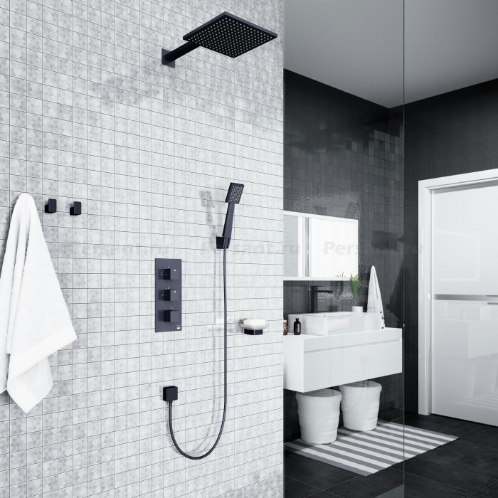 Душевой комплект Timo Tetra-thermo SX-0179/03SM с термостатом, черный матовый