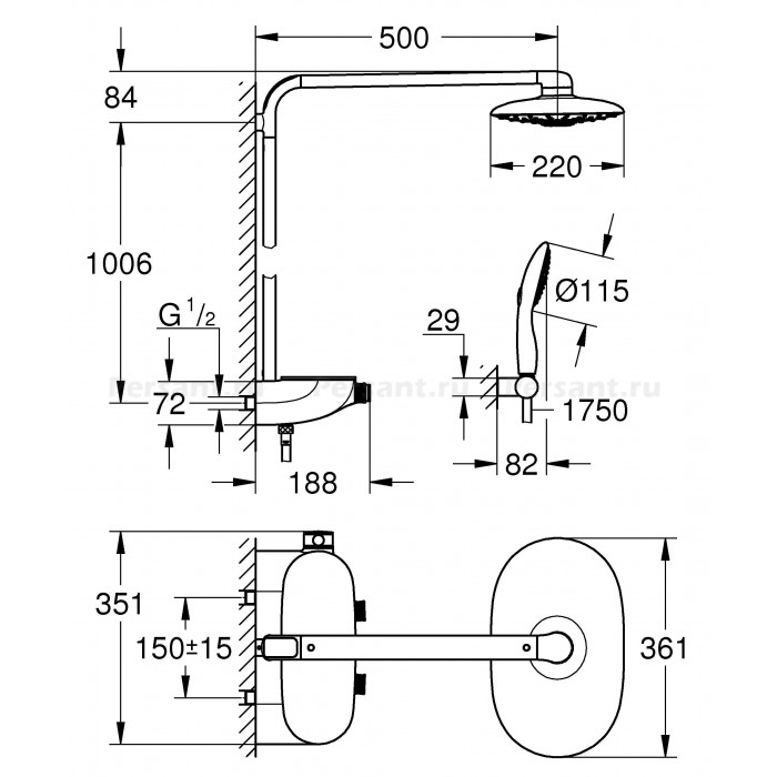 Душевая стойка Grohe Rainshower SmartControl 26361000 с термостатом, хром