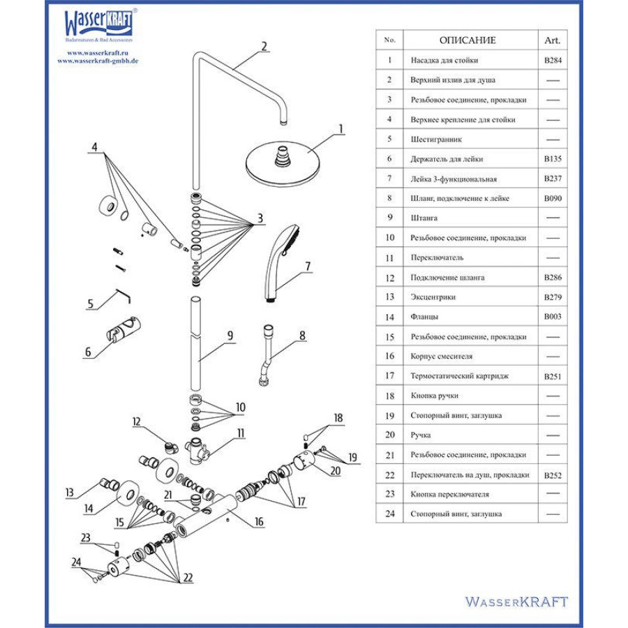 Душевая стойка WasserKRAFT A13302 Thermo