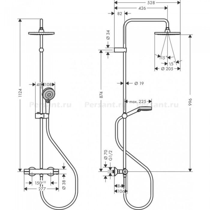 Душевая стойка Hansgrohe Vernis Blend 200 1jet 26276670 с термостатом, черная
