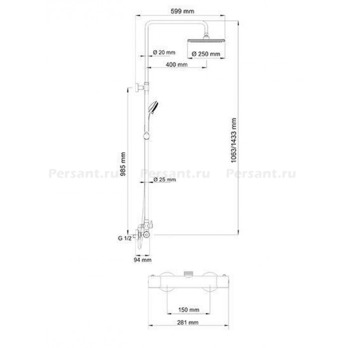 Душевая стойка WasserKRAFT A13302 Thermo с термостатом, хром