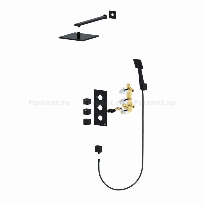 Душевой комплект Timo Tetra-thermo SX-0179/03SM с термостатом, черный матовый