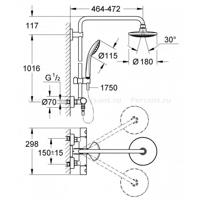 Душевая стойка Grohe Euphoria 27296001 с термостатом, хром