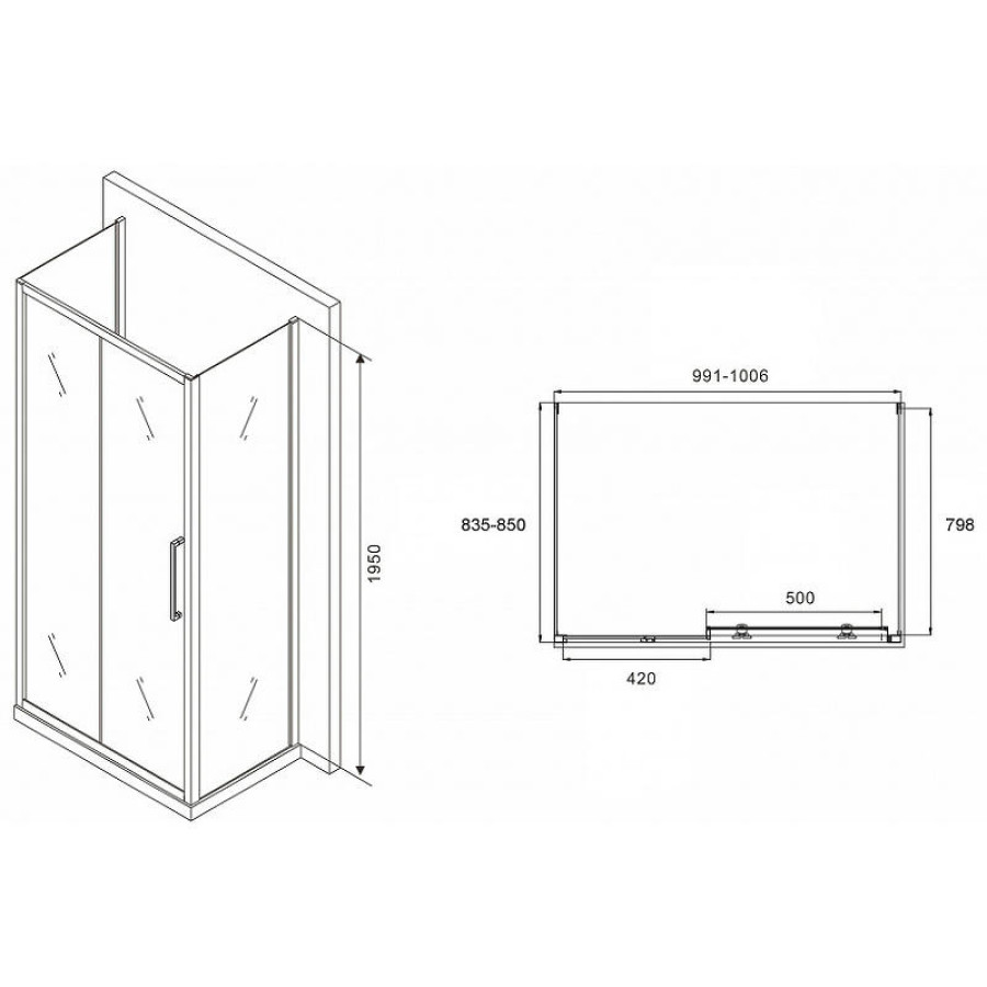 Душевой уголок Abber Schwarzer Diamant 100x85 AG30100H-S85-S85 профиль Хром стекло прозрачное