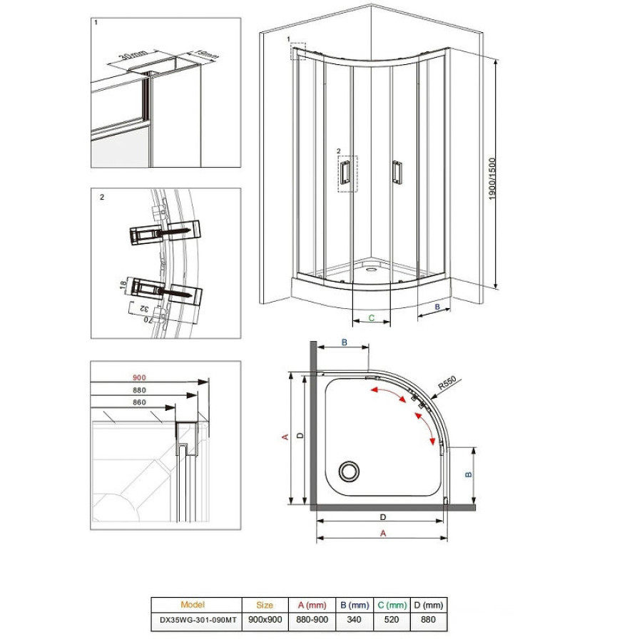 Душевой уголок Damixa Skyline 90x90 DX35WG-301-090MT профиль Хром матовый стекло прозрачное