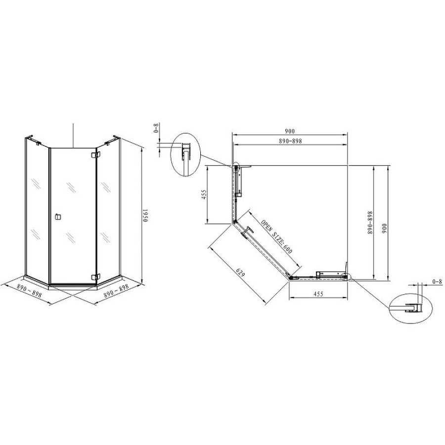 Душевой уголок Koller Pool Neon 90X90 N90PСB профиль Хром стекло прозрачное