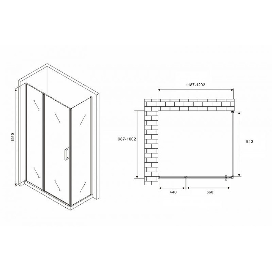 Душевой уголок Abber Sonnenstrand 120x100 AG04120BS-S100B профиль Черный стекло прозрачное