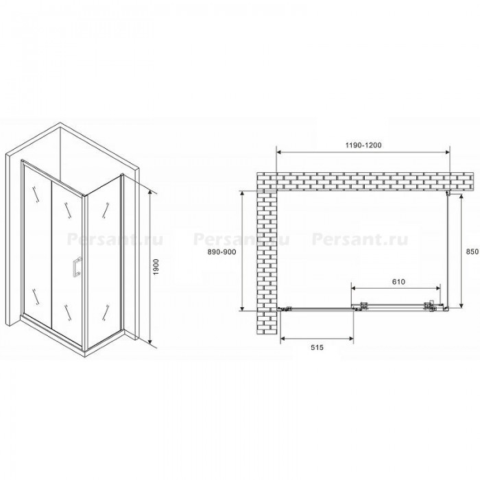 Душевой уголок Abber Schwarzer Diamant 120x90 AG301205-S905 профиль Хром стекло прозрачное