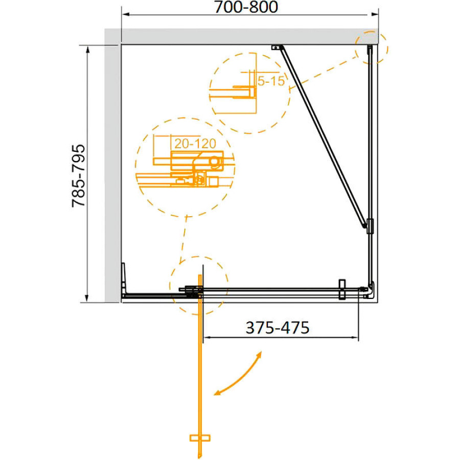 Душевой уголок Cezares Slider 70x80 SLIDER-AH-1-80-70/80-C-Cr профиль Хром стекло прозрачное