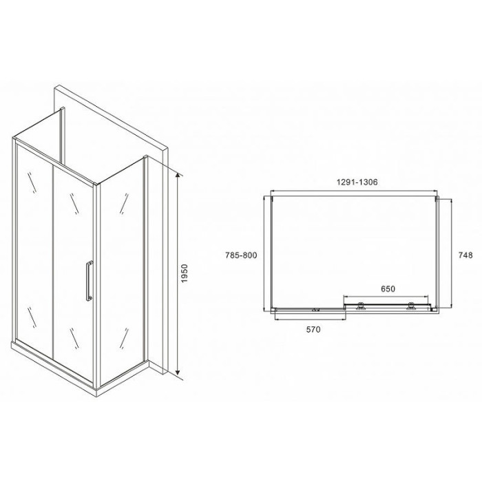 Душевой уголок Abber Schwarzer Diamant 130x80 AG30130MH-S80M-S80M профиль Хром стекло матовое