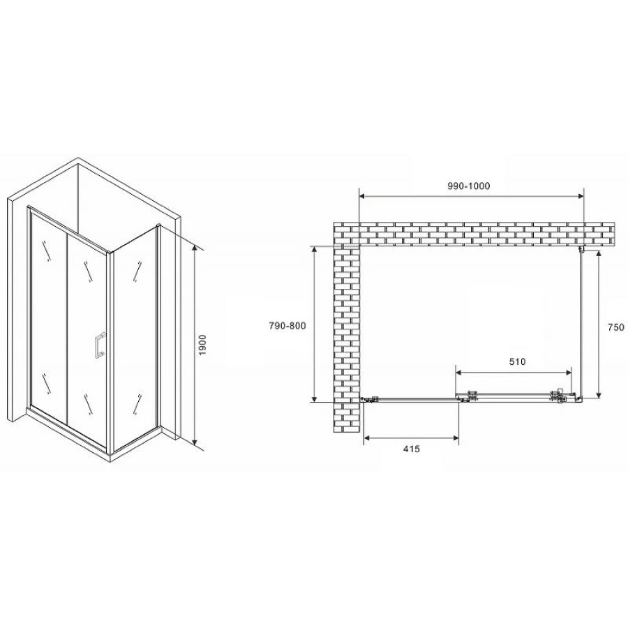 Душевой уголок Abber Schwarzer Diamant 100x80 AG301005-S805 профиль Хром стекло прозрачное