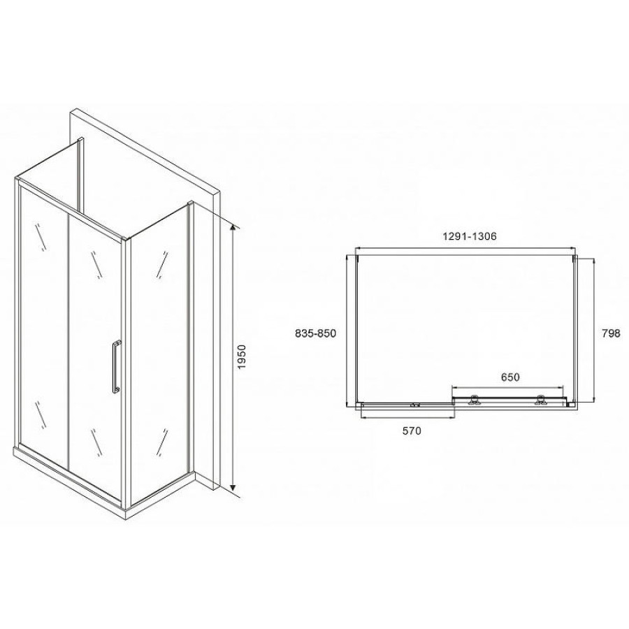 Душевой уголок Abber Schwarzer Diamant 130x85 AG30130MH-S85M-S85M профиль Хром стекло матовое