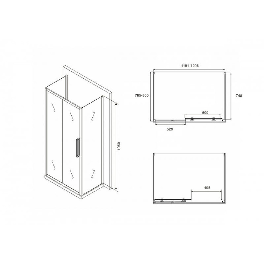 Душевой уголок Abber Schwarzer Diamant 120х80 AG30120BH-S80B-S80B профиль Черный стекло прозрачное