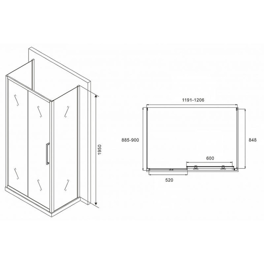 Душевой уголок Abber Schwarzer Diamant 120x90 AG30120MH-S90M-S90M профиль Хром стекло матовое