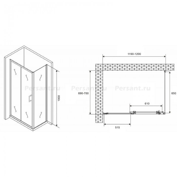 Душевой уголок Abber Schwarzer Diamant 120x70 AG301205-S705 профиль Хром стекло прозрачное