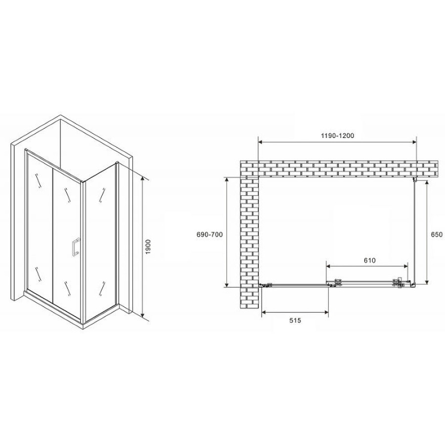 Душевой уголок Abber Schwarzer Diamant 120x70 AG301205-S705 профиль Хром стекло прозрачное