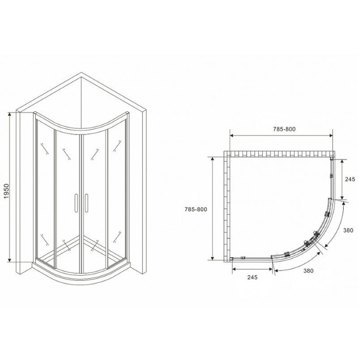 Душевой уголок Abber Schwarzer Diamant 80x80 AG01080 профиль Хром стекло прозрачное