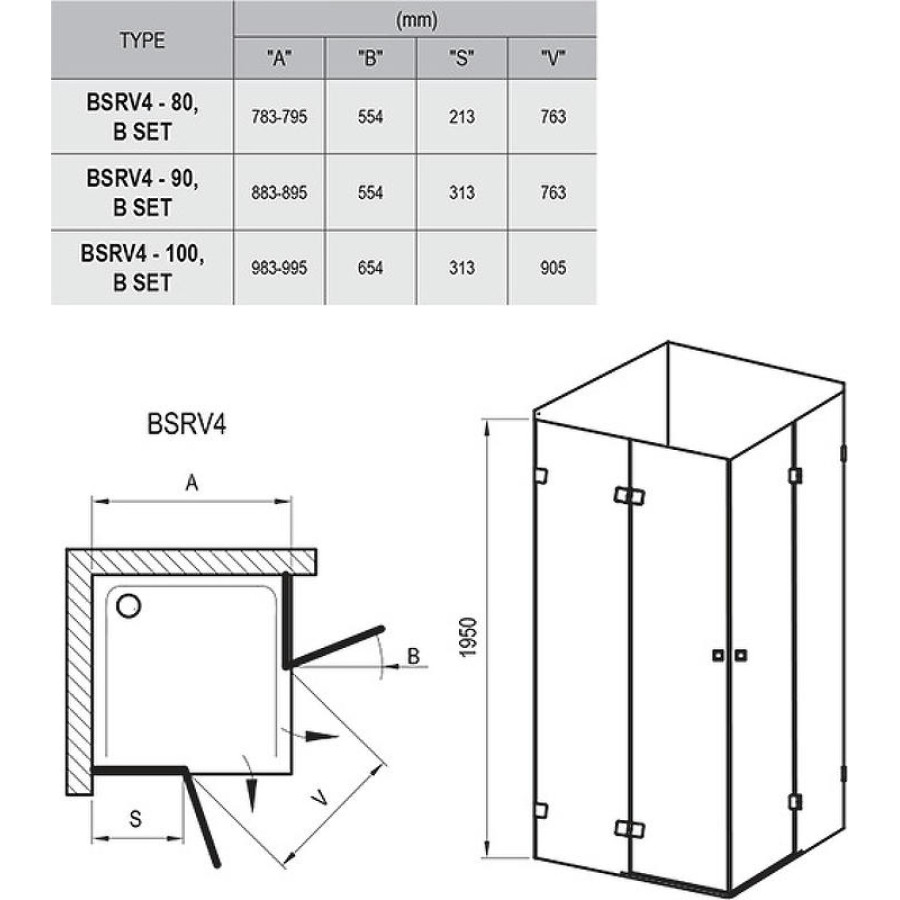 Душевой уголок Ravak Brilliant BSRV4-80 80х80 1UV44A00Z1 профиль Хром стекло Transparent