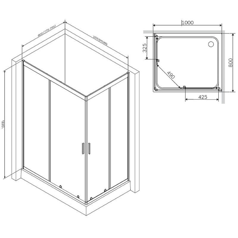 Душевой уголок AM.PM Gem 100х80 W90G-404-100280-MT профиль Хром матовый стекло прозрачное