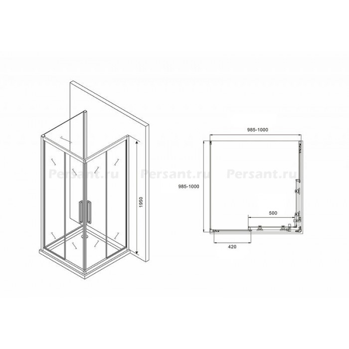 Душевой уголок Abber Schwarzer Diamant 100х100 AG02100BH-S100B профиль Черный стекло прозрачное