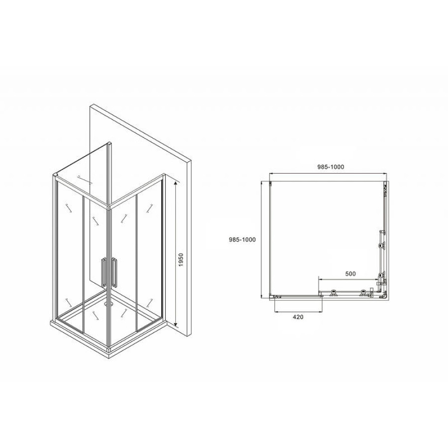 Душевой уголок Abber Schwarzer Diamant 100х100 AG02100BH-S100B профиль Черный стекло прозрачное