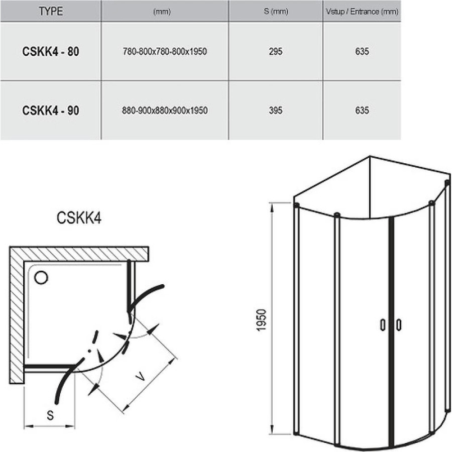 Душевой уголок Ravak Chrome CSKK4 90x90 3Q170U00Z1 профиль Сатин стекло Transparent