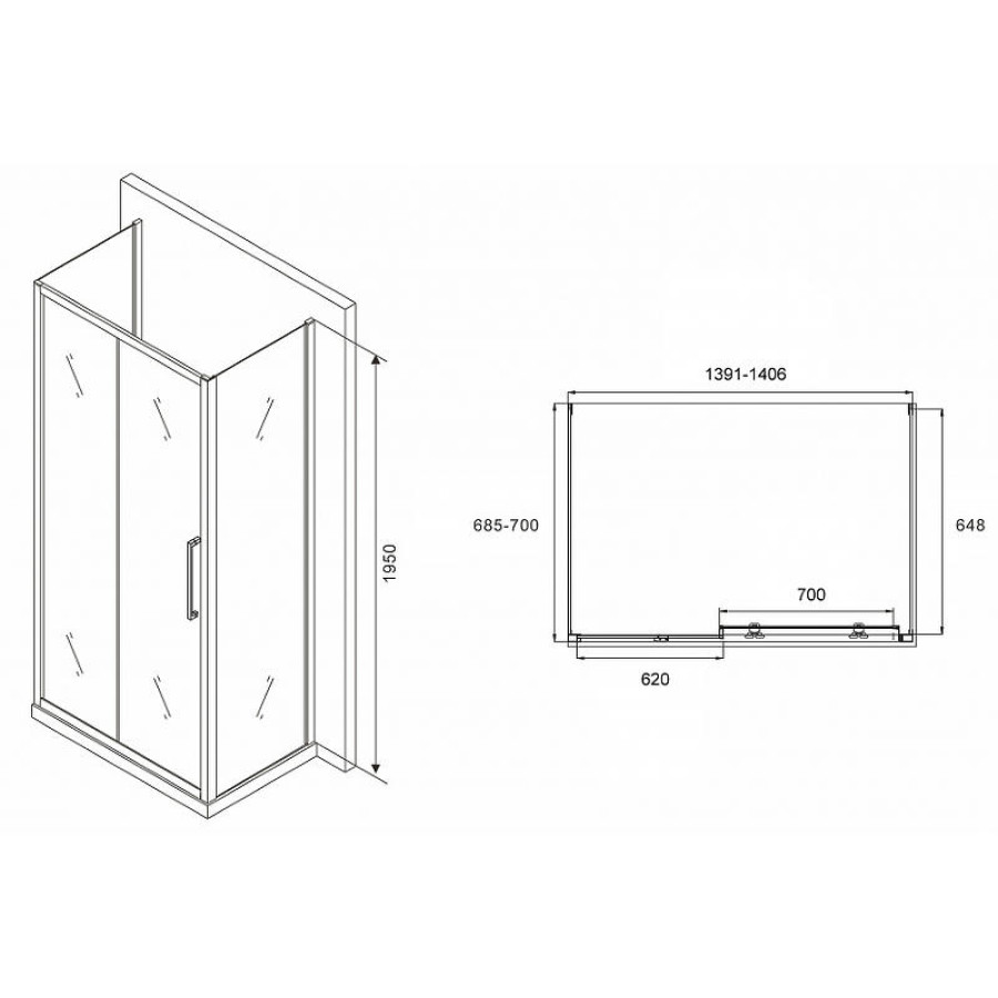 Душевой уголок Abber Schwarzer Diamant 140x70 AG30140MH-S70M-S70M профиль Хром стекло матовое