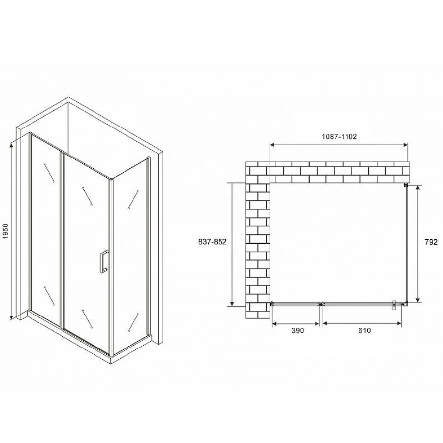 Душевой уголок Abber Sonnenstrand 110х85 AG04110MS-S85M профиль Хром стекло матовое