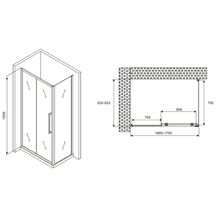 Душевой уголок Abber Schwarzer Diamant 170x85 AG30170BH-S85B профиль Черный стекло прозрачное