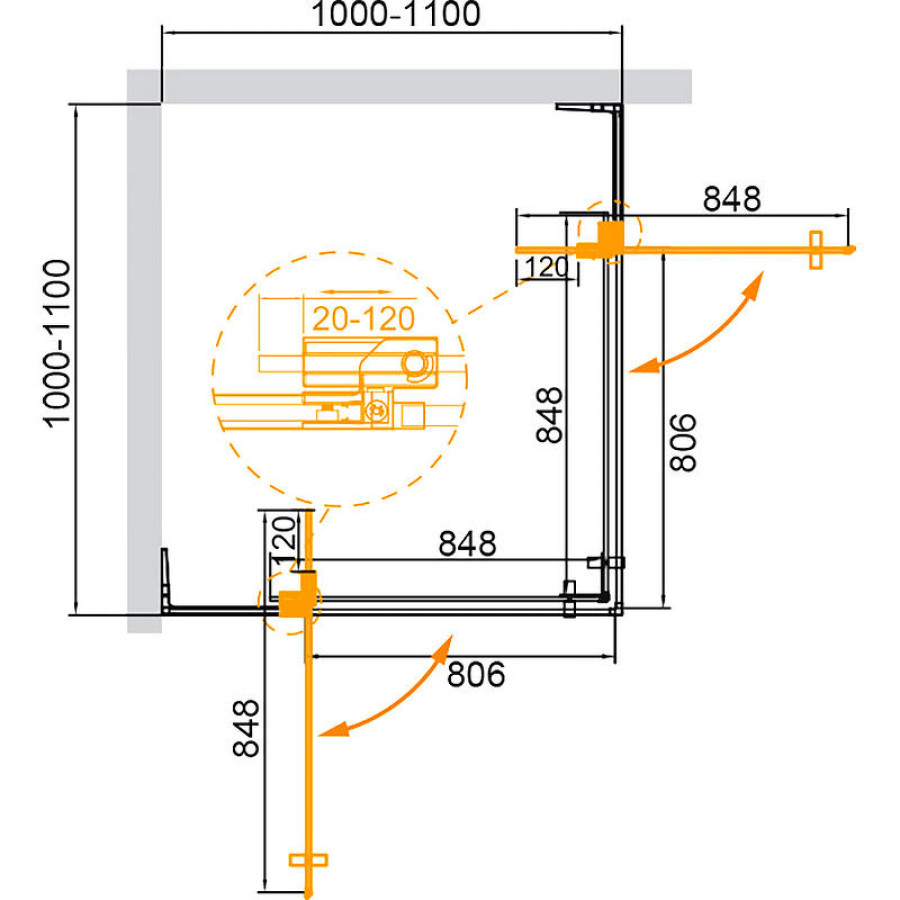 Душевой уголок Cezares Slider 100x100 SLIDER-A-2-100/110-BR-NERO профиль Черный матовый стекло бронзовое