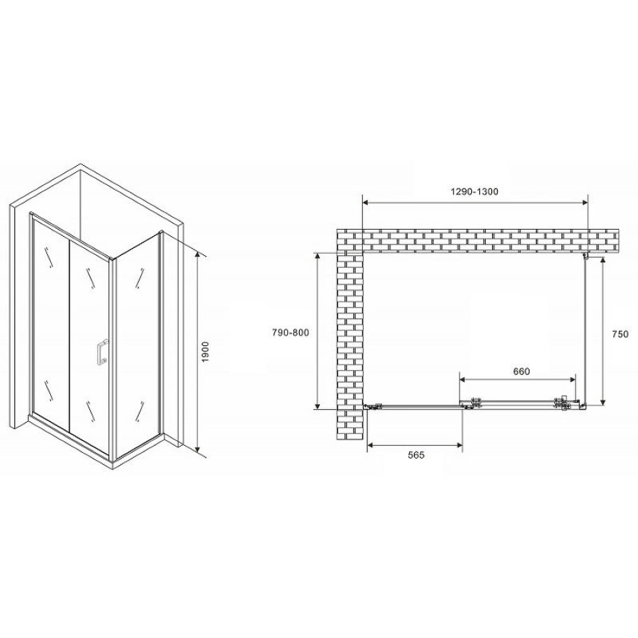 Душевой уголок Abber Schwarzer Diamant 130x80 AG301305-S805 профиль Хром стекло прозрачное