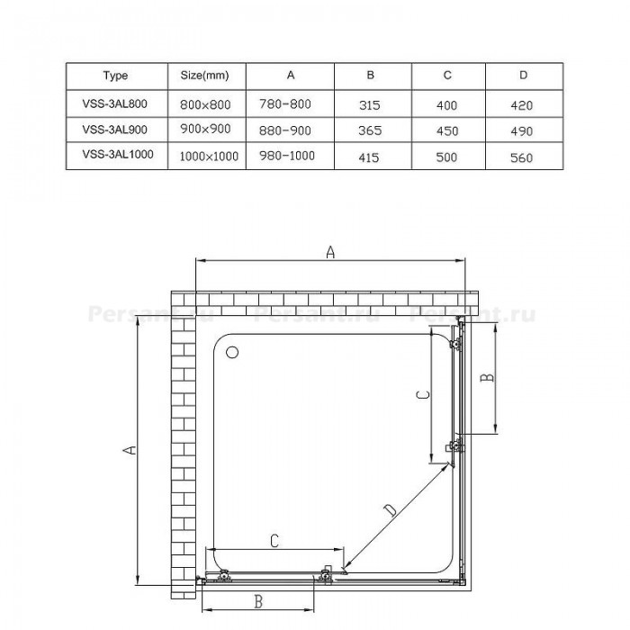 Душевой уголок Vincea Alpha 80x80 VSS-3AL800CL профиль Хром стекло прозрачное