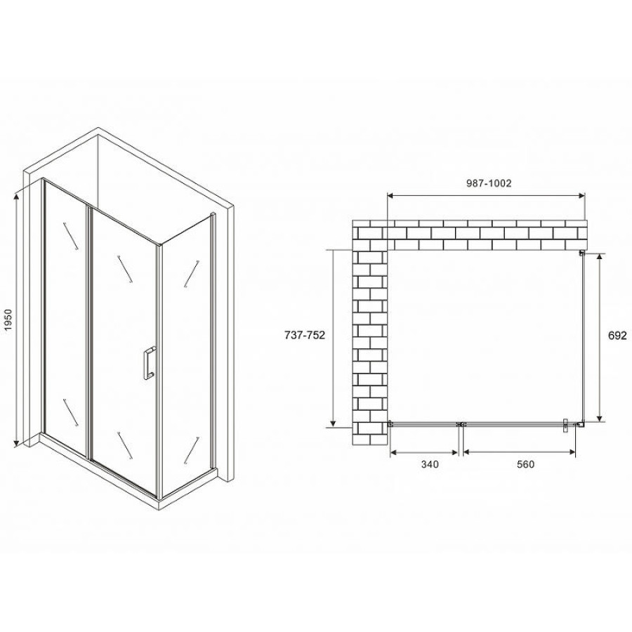 Душевой уголок Abber Sonnenstrand 100x75 AG04100BS-S75B профиль Черный стекло прозрачное