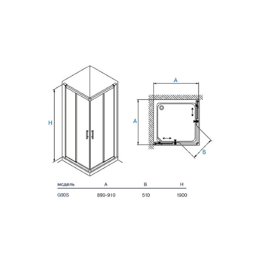 Душевой уголок Koller Pool Aqua Line 90X90 G90SC профиль Хром стекло прозрачное
