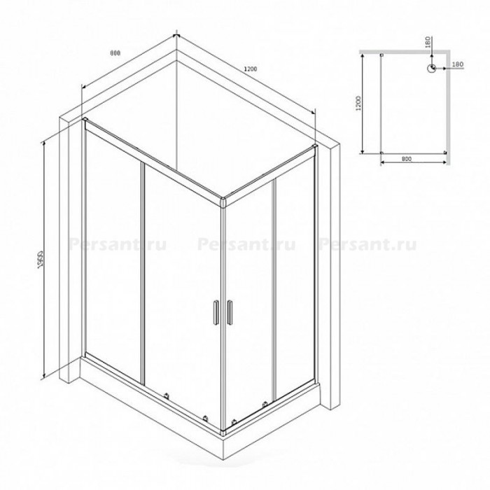 Душевой уголок AM.PM Gem 120х80 W90G-404-120280-BT профиль Черный матовый стекло прозрачное