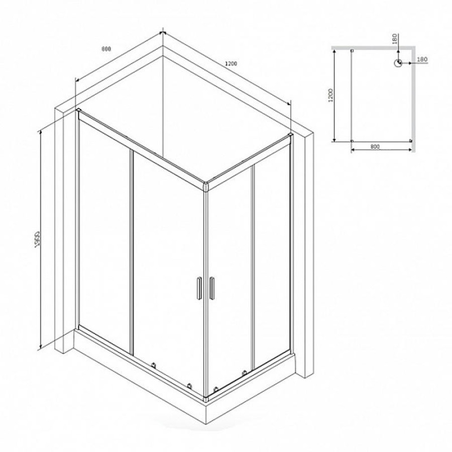 Душевой уголок AM.PM Gem 120х80 W90G-404-120280-BT профиль Черный матовый стекло прозрачное