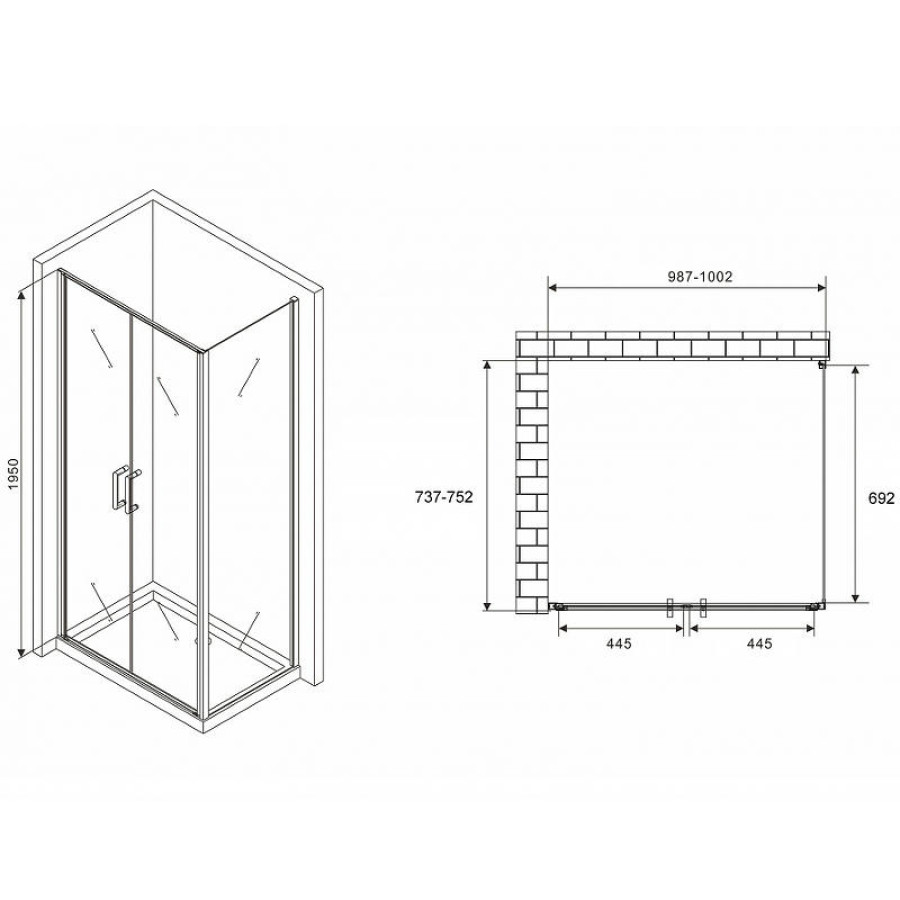 Душевой уголок Abber Sonnenstrand 100x75 AG04100C-S75 профиль Хром стекло прозрачное