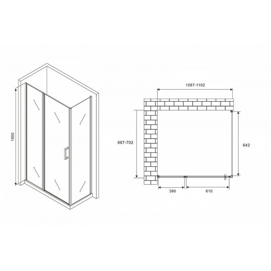 Душевой уголок Abber Sonnenstrand 110x70 AG04110BS-S70B профиль Черный стекло прозрачное