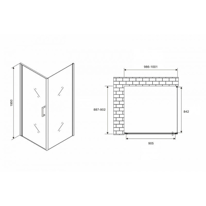 Душевой уголок Abber Sonnenstrand 100x90 AG04100B-S90B профиль Черный стекло прозрачное